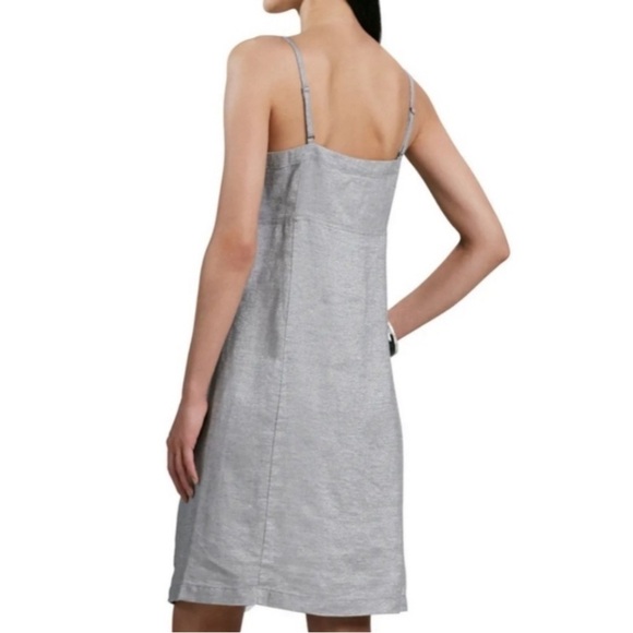 Eileen Fisher Linen Dress Tan Silver Metallic Shimmer Slip Minimalist SZ L - Picture 2 of 16